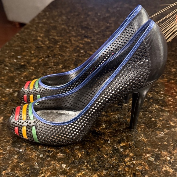 BCBGirls Shoes - BCBGIRLS* Black Rainbow Accent. Mesh Open Toe Heels
